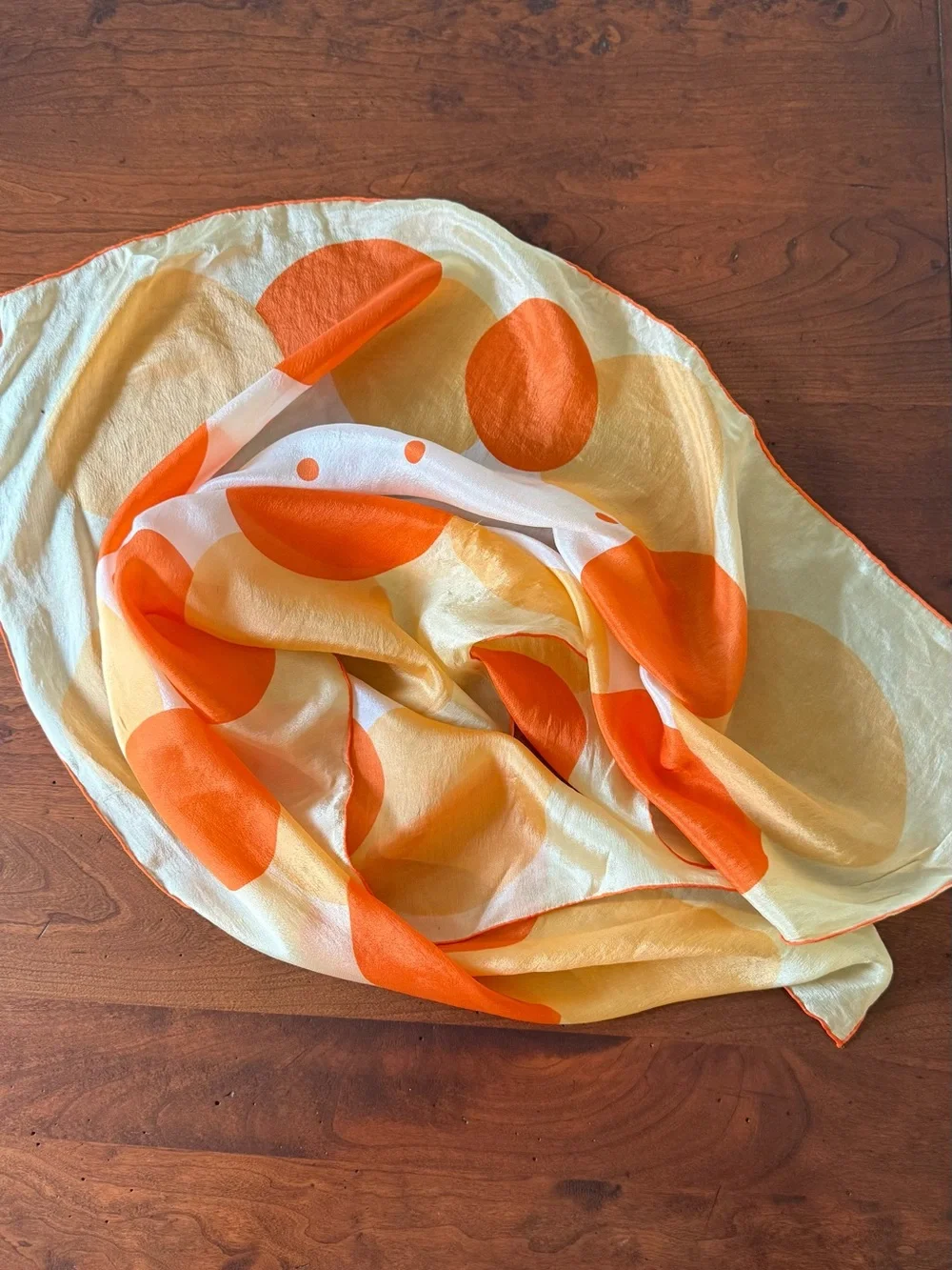 Vibrant Vintage Silk Orange & Cream Polka Dot Water Repellent Scarf